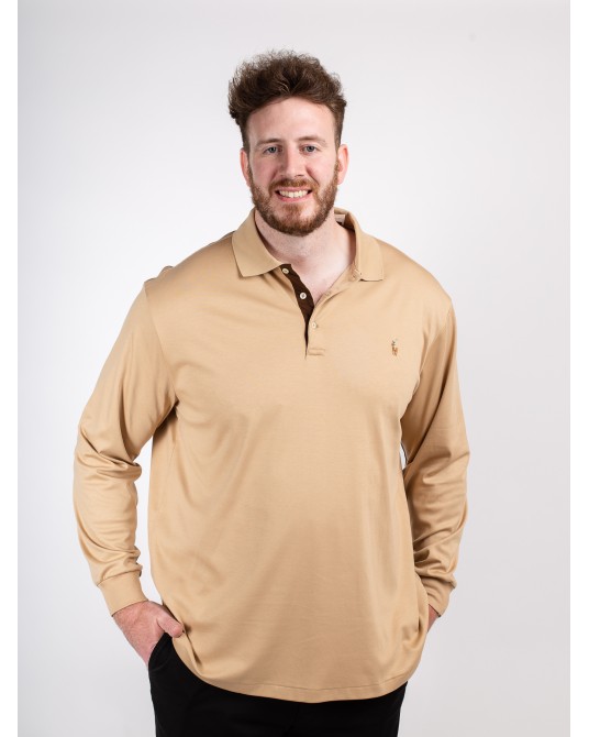 Polo manches longues jersey Ralph Lauren grande taille beige