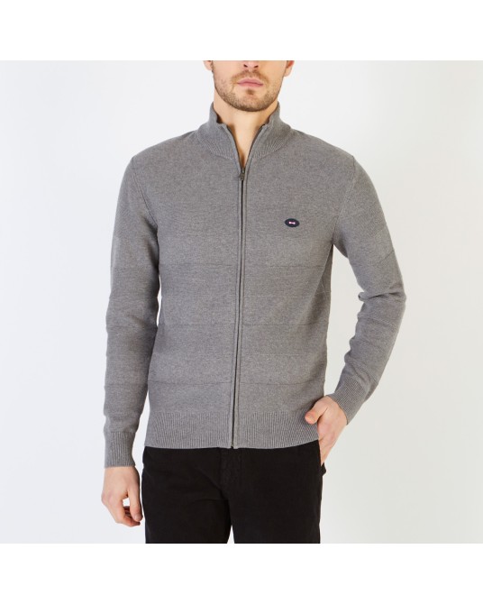 Gilet zippé jeu de maille Eden Park grande taille gris