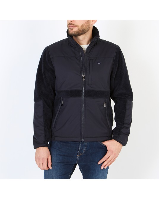 Blouson polaire sherpa bi-matière Eden Park grande taille bleu marine