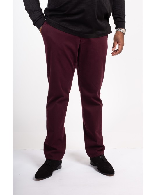 Pantalon chino sergé 1214 grande taille avec ceinture bordeaux