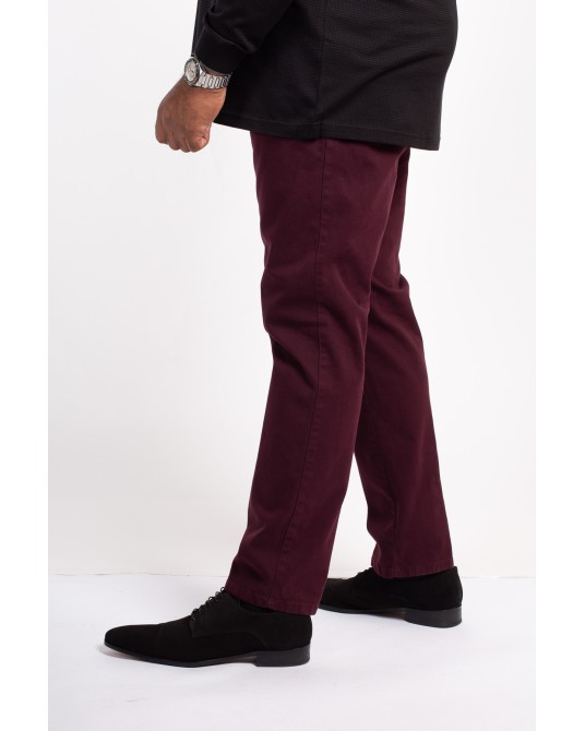 Pantalon chino sergé 1214 grande taille avec ceinture bordeaux