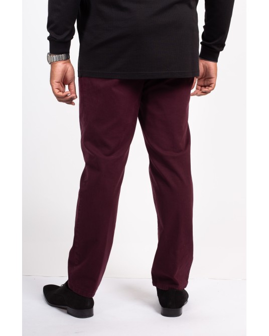 Pantalon chino sergé 1214 grande taille avec ceinture bordeaux