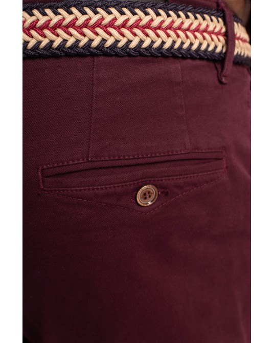 Pantalon chino sergé 1214 grande taille avec ceinture bordeaux