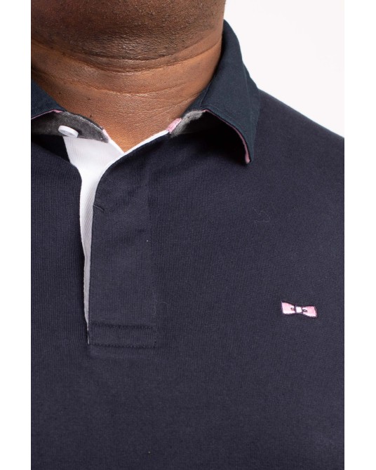 Polo manches longues color block Eden Park grande taille bleu marine