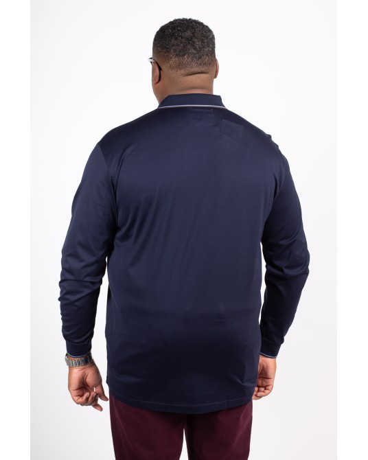 Polo mercerisé manches longues Maneven grande taille bleu marine