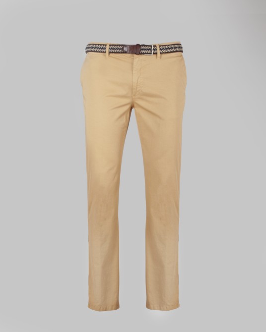 Pantalon chino gabardine grande taille avec ceinture camel