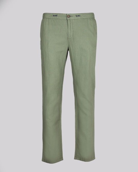 Pantalon chino en coton lin grande taille vert kaki