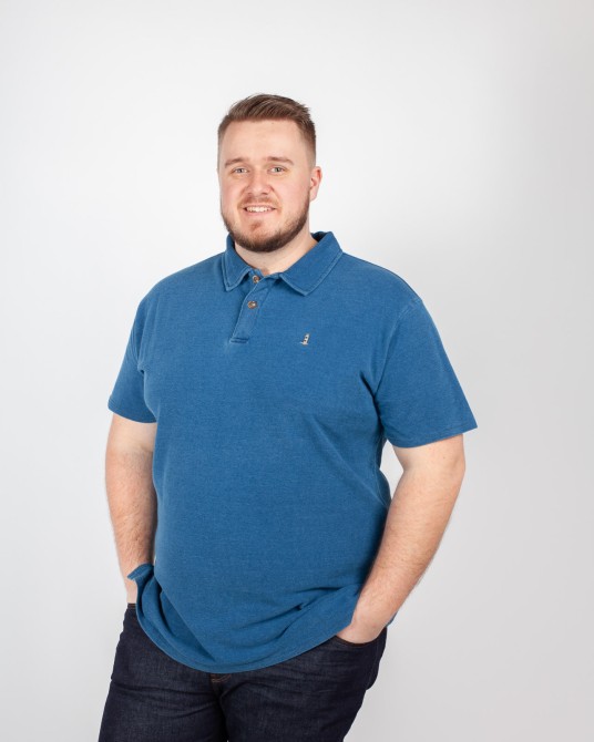 Polo piqué délavé grande taille bleu indigo