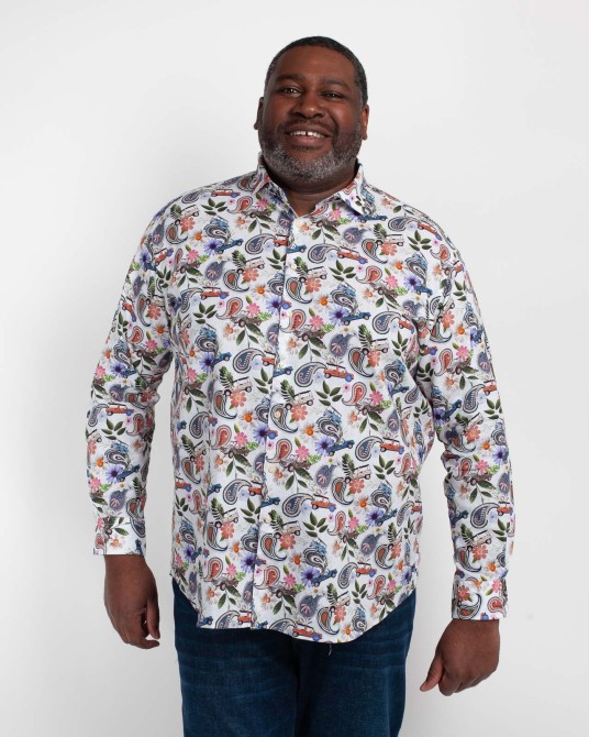 Chemise mélange coton et lin grande taille bleu