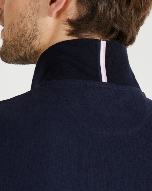 Polo manches longues piqué grande taille bleu indigo