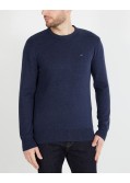 Pull col rond en laine et coton grande taille bleu indigo