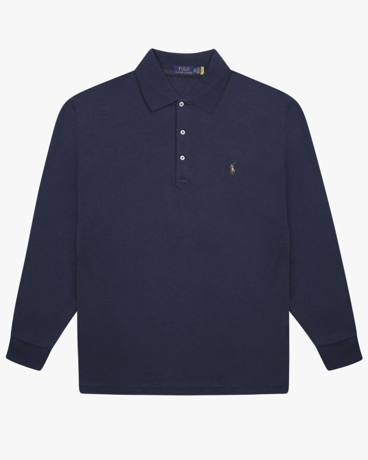 Polo manches longues interlock grande taille bleu marine