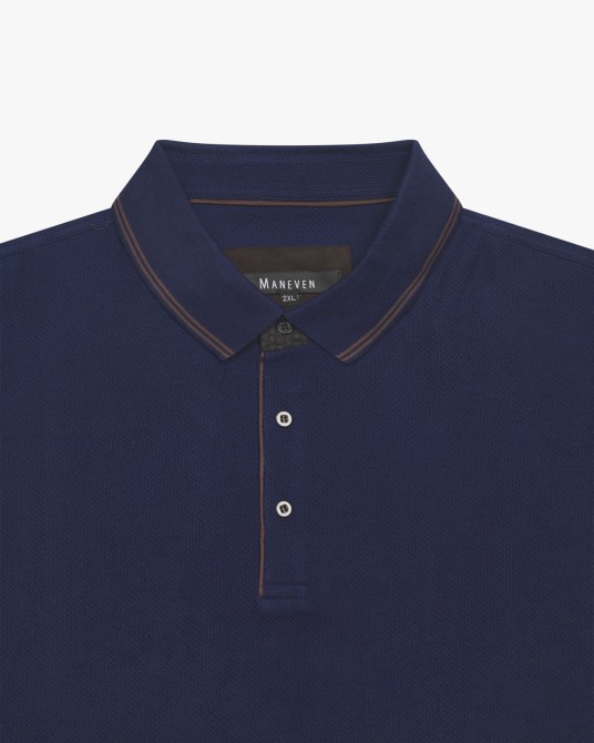 Polo manches longues nid d'abeille grande taille bleu marine