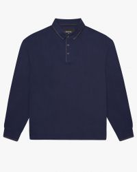 Polo manches longues nid d'abeille grande taille bleu marine