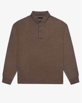 Polo manches longues nid d'abeille grande taille camel