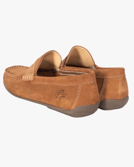 Mocassin en daim bimatière grande taille camel