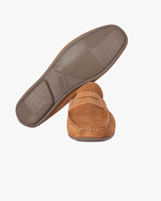 Mocassin en daim bimatière grande taille camel