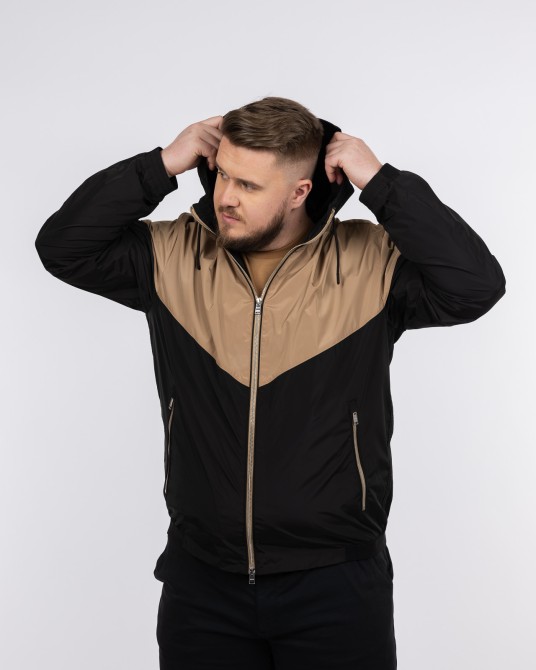 Blouson à capuche bicolore grande taille noir