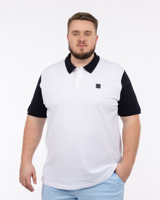 Polo piqué bicolore grande taille blanc