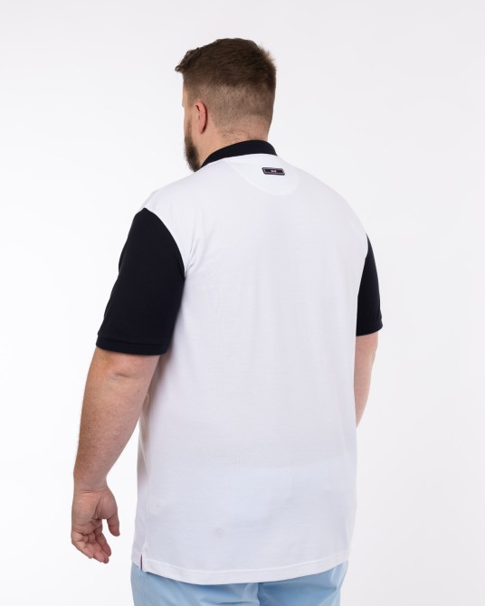 Polo piqué bicolore grande taille blanc