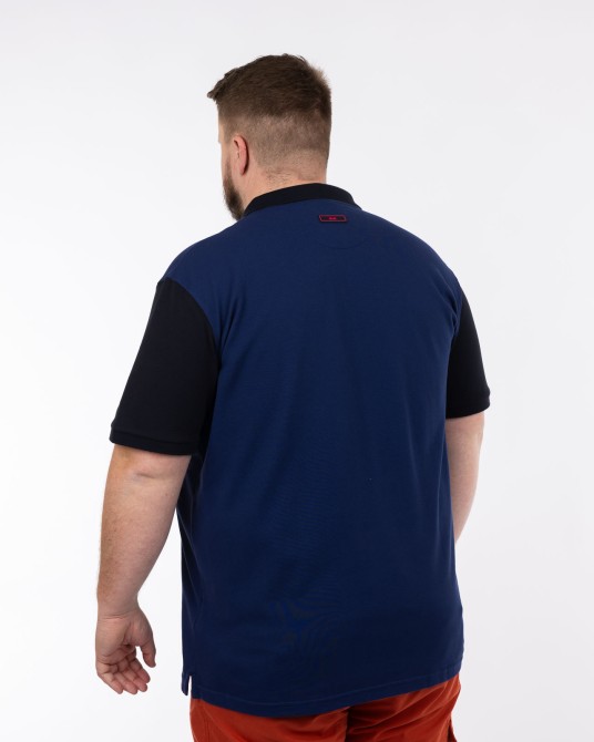 Polo piqué bicolore grande taille bleu