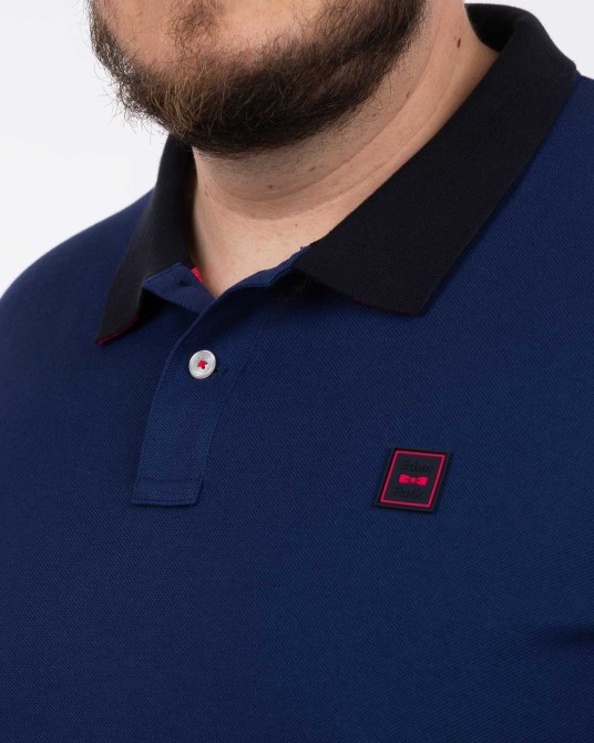 Polo piqué bicolore grande taille bleu