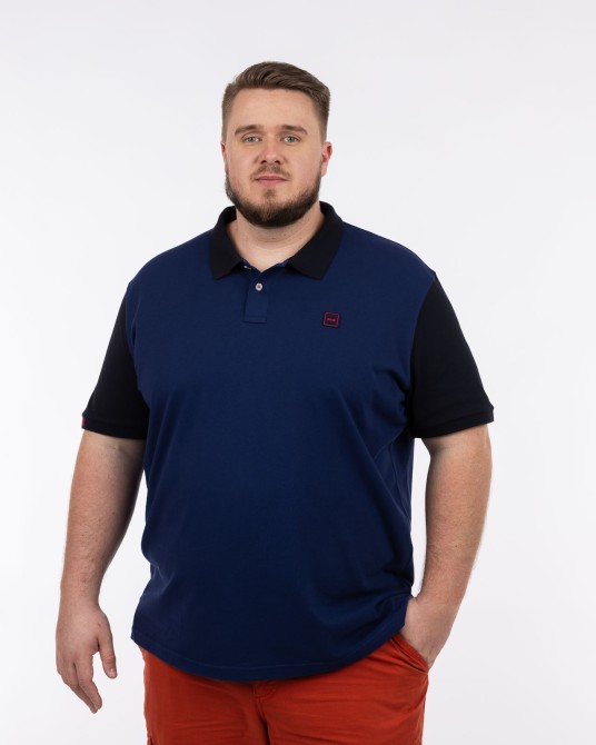 Polo piqué bicolore grande taille bleu