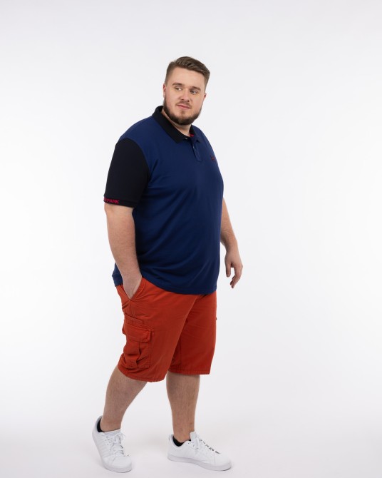 Polo piqué bicolore grande taille bleu