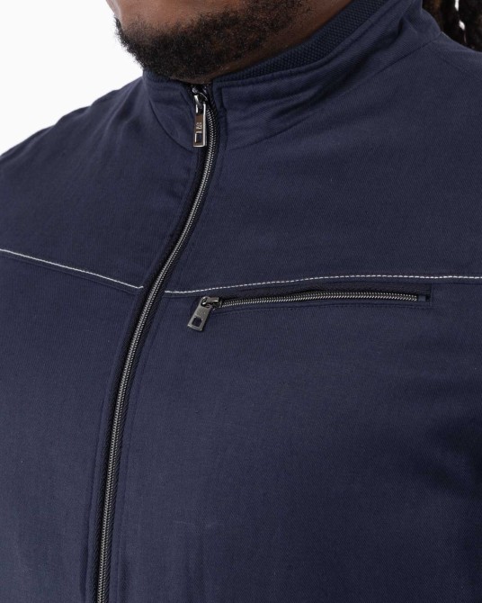 Blouson en coton et lin grande taille bleu marine