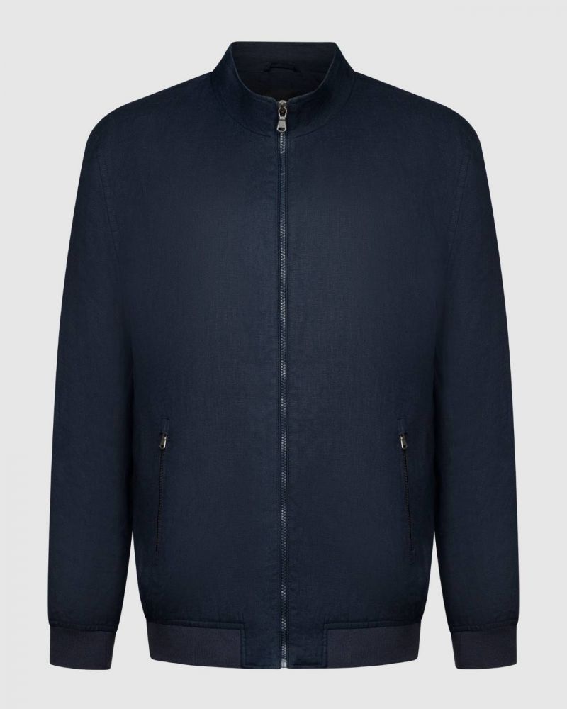 Blouson en lin grande taille bleu marine