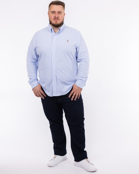 Chemise oxford en maille rayée grande taille bleu clair