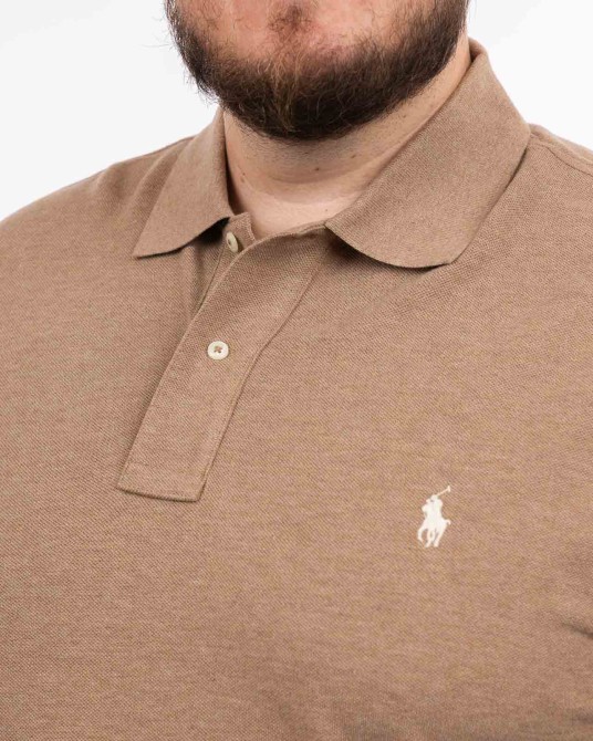 Polo manches longues piqué chiné grande taille beige