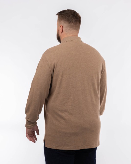 Polo manches longues piqué chiné grande taille beige