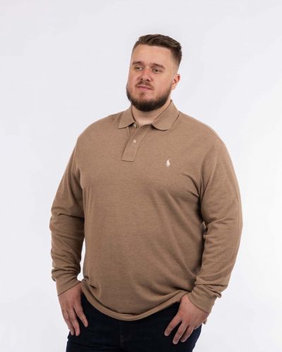 Polo manches longues piqué chiné grande taille beige