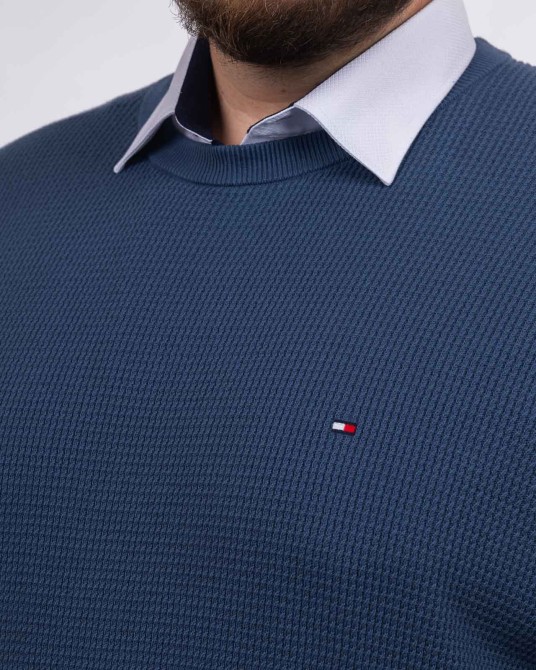 Pull nid d'abeille grande taille bleu