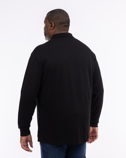 Polo manches longues piqué grande taille noir