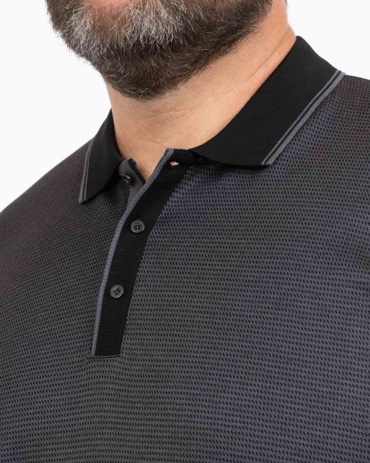 Polo manches longues jacquard mercerisé grande taille anthracite