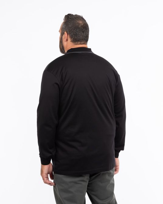 Polo manches longues jacquard mercerisé grande taille anthracite