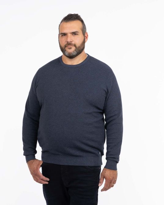 Pull col rond mouliné grande taille bleu marine