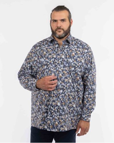 Chemise fleurie facile à repasser grande taille bleu