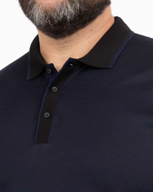 Polo manches longues jacquard mercerisé grande taille bleu marine