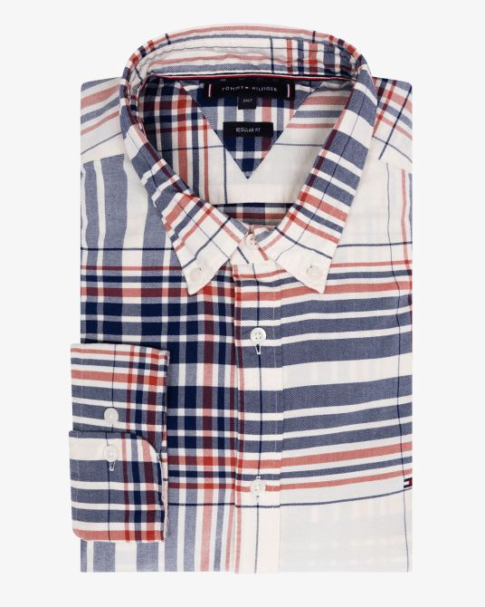 Chemise oxford à carreaux grande taille écru