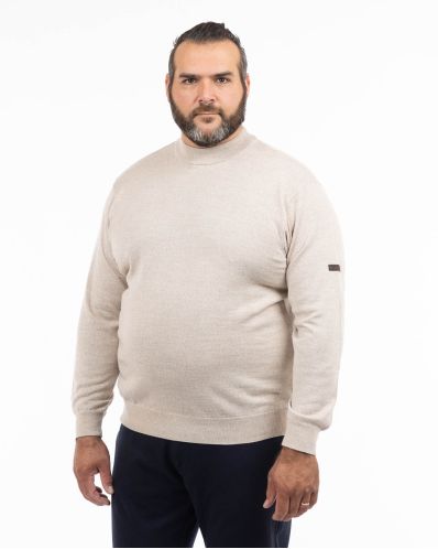 Pull col cheminée grande taille beige