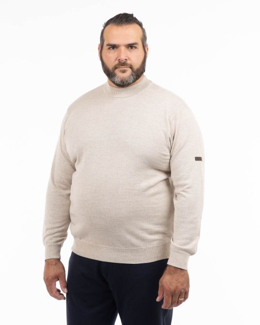 Pull col cheminée grande taille beige