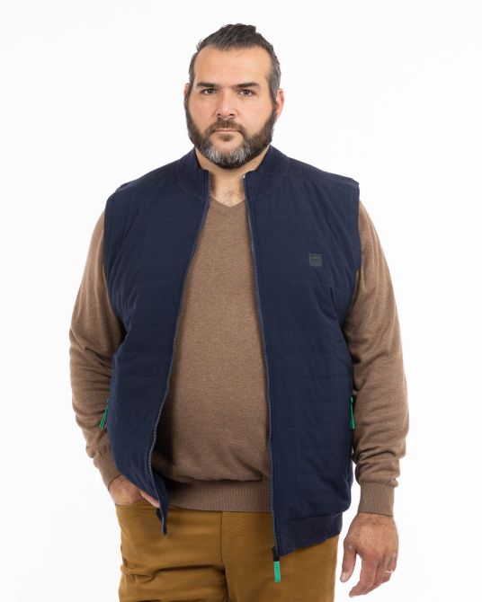 Gilet sans manches bimatière matelassé grande taille bleu marine