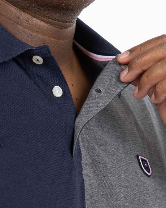 Polo piqué bicolore grande taille gris