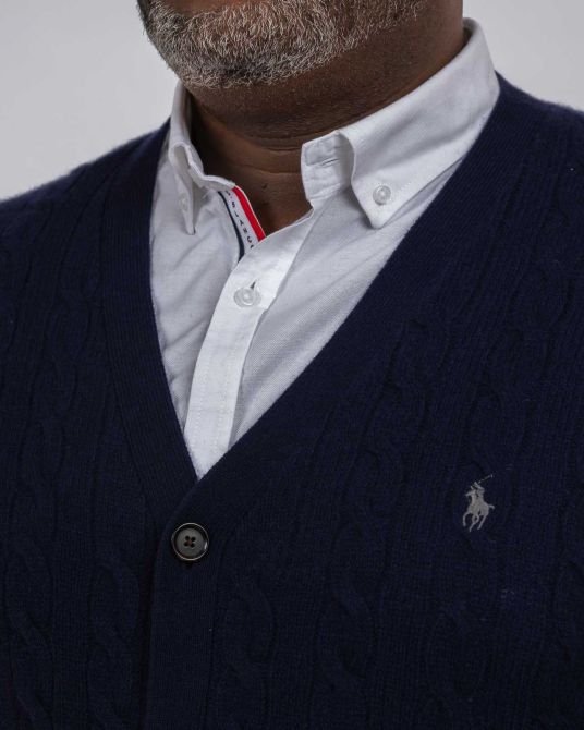 Cardigan boutonné pour homme grand bleu marine