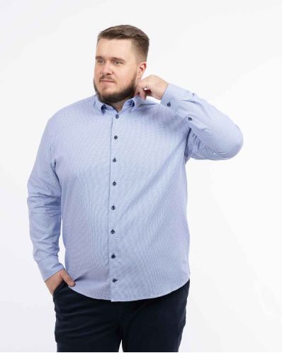 Chemise dobby gaufré grande taille bleu