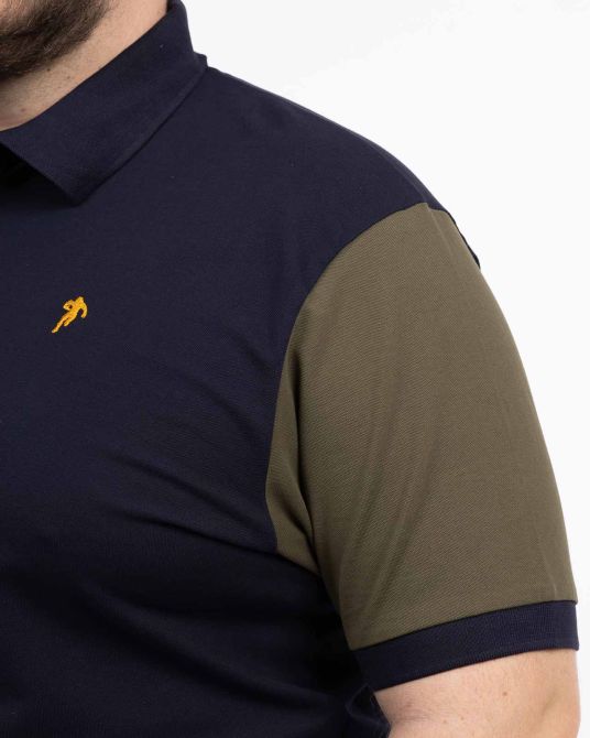 Polo piqué bicolore grande taille bleu marine