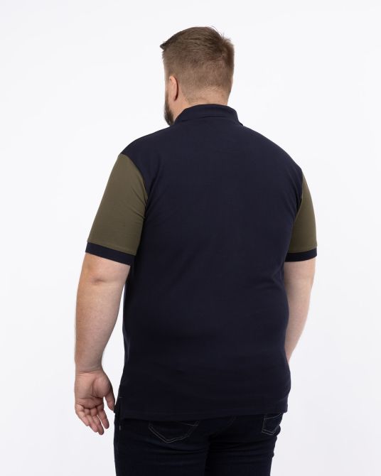 Polo piqué bicolore grande taille bleu marine